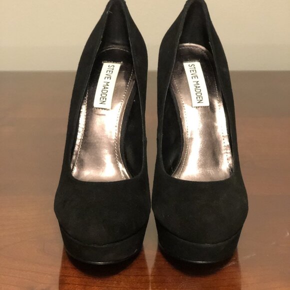 Steve Madden Caryssa Pump Black Suede Platform Heels - Picture 4 of 7